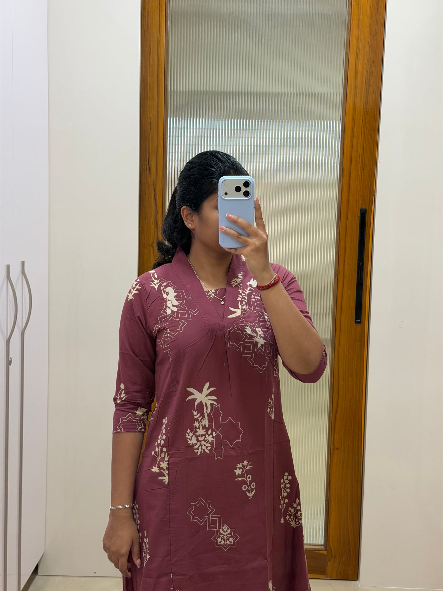 Pastel maroon and beige A-line coord set