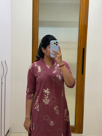 Pastel maroon and beige A-line coord set