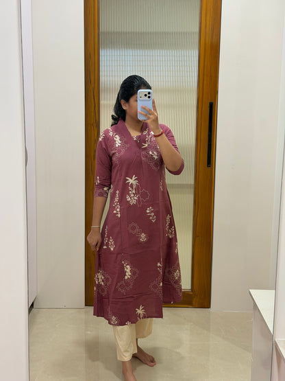 Pastel maroon and beige A-line coord set