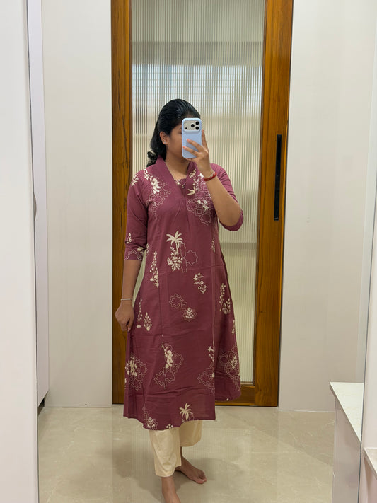 Pastel maroon and beige A-line coord set