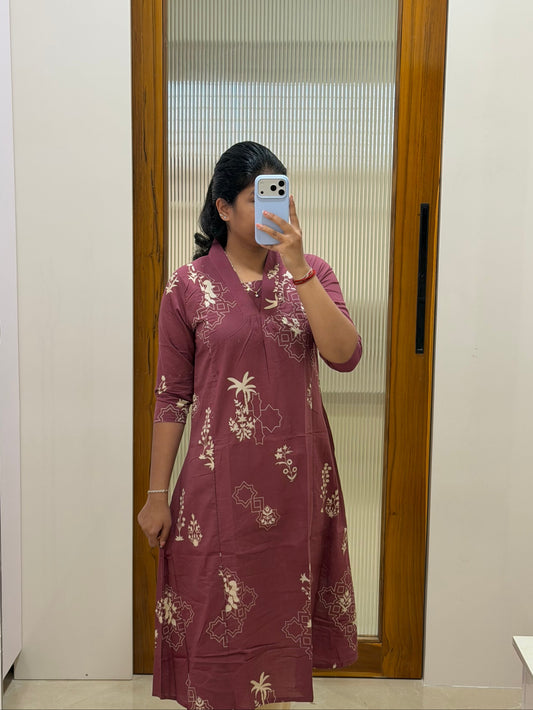 Pastel maroon and beige A-line kurti only