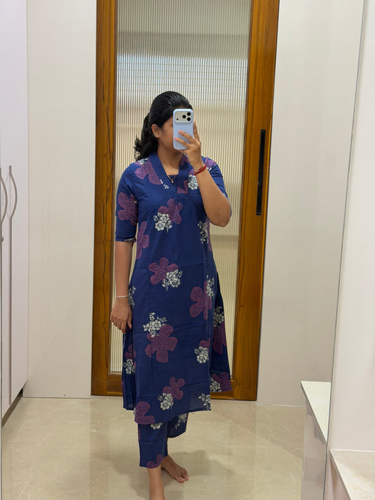 Dark blue and purple floral A-line coord set