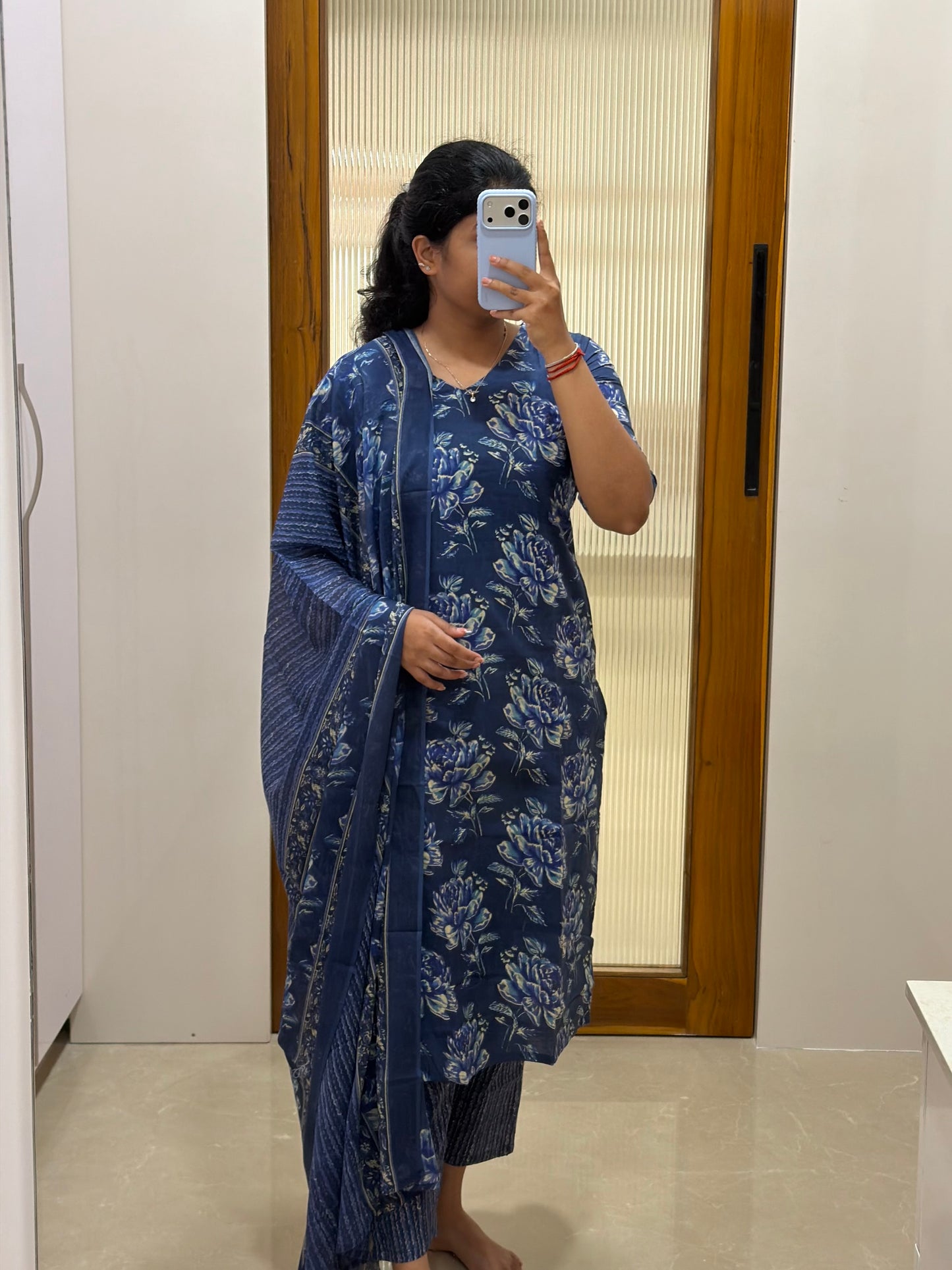 Blue floral Jaipur cotton 3 piece set