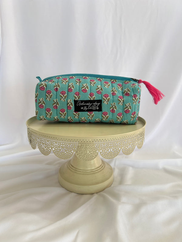 Pink and blue floral Box pouch medium