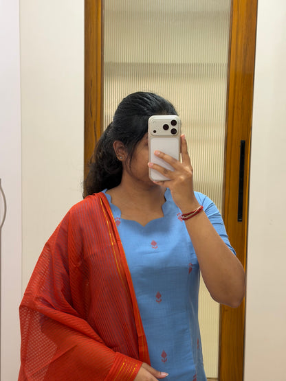 Light blue and red handloom 3 piece set