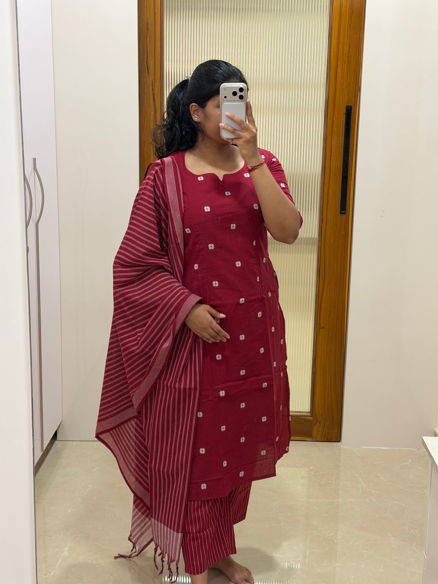 Maroon handloom 3 piece set