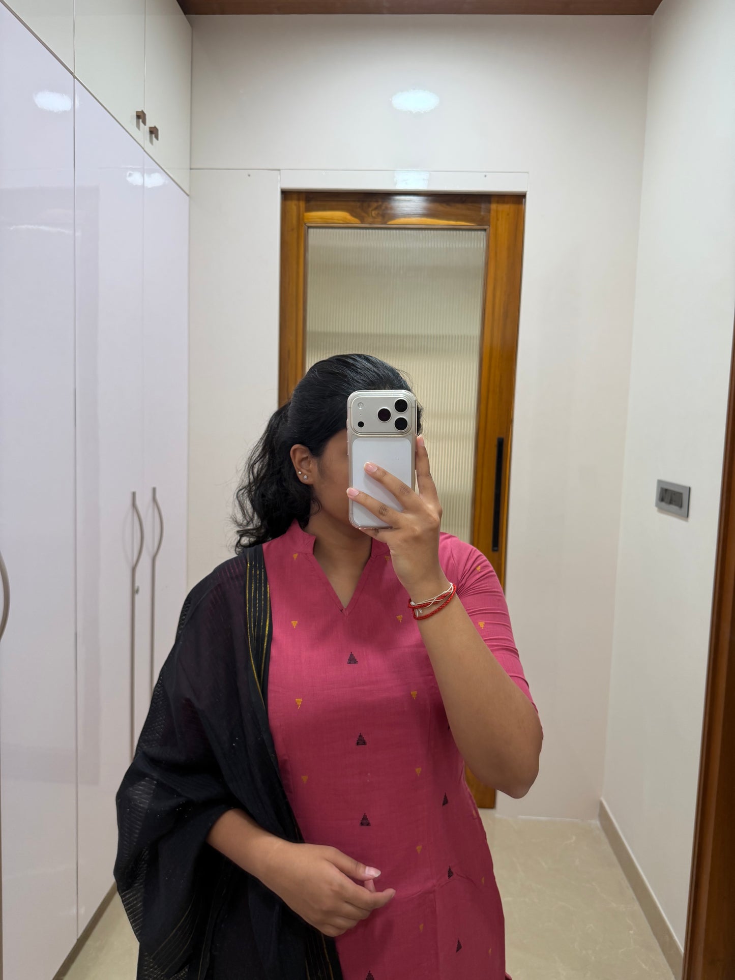 Dark Pink and black handloom 3 piece set