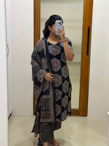 Black Jaipur cotton 3 piece set
