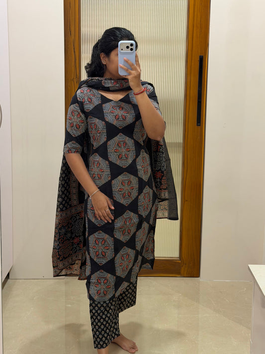 Black Jaipur cotton 3 piece set