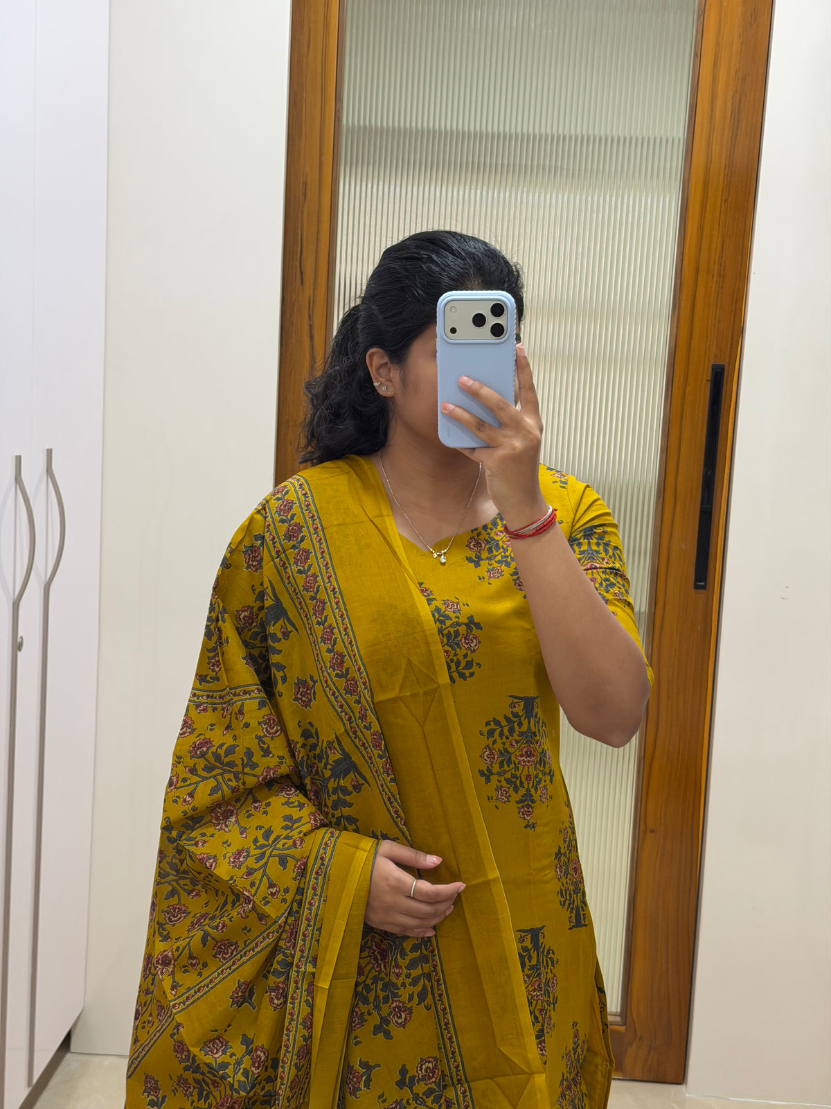 Mustard yellow floral Jaipur cotton 3 piece set