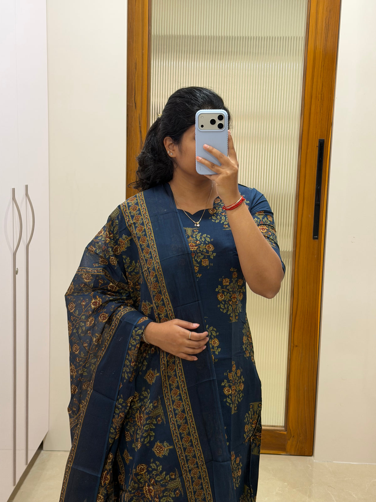 Navy blue floral Jaipur cotton 3 piece set
