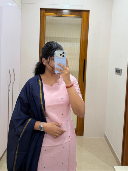 Pink and dark navy handloom 3 piece set