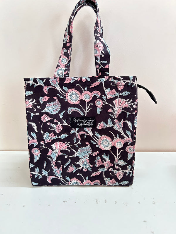 Black and pink floral Lunch bag