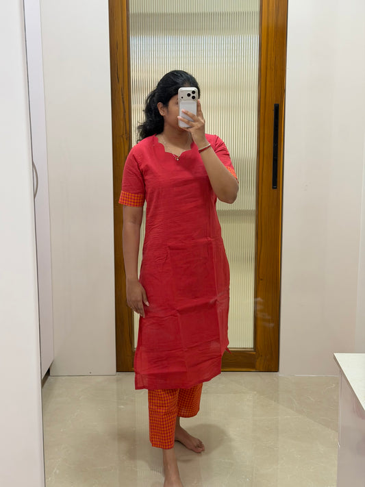 Pink and orange tiny checks Coord set