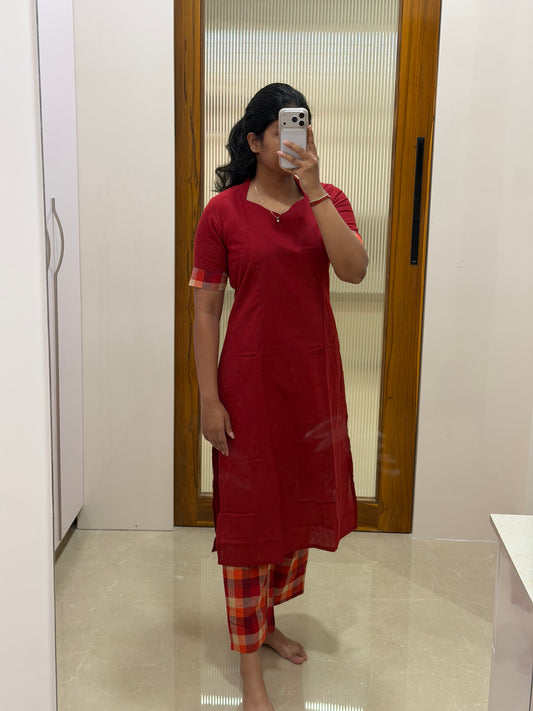Red madras checks coord set