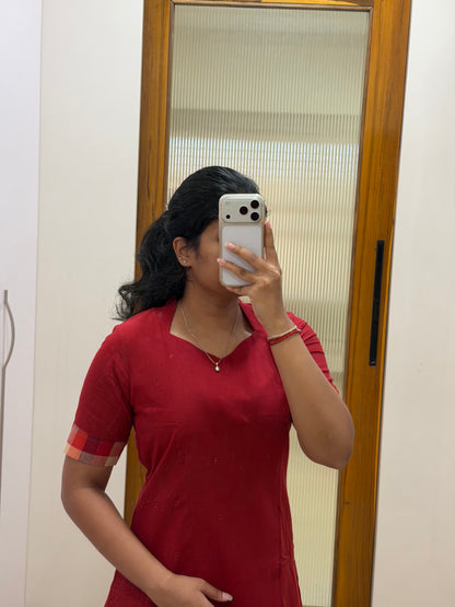 Red madras checks coord set