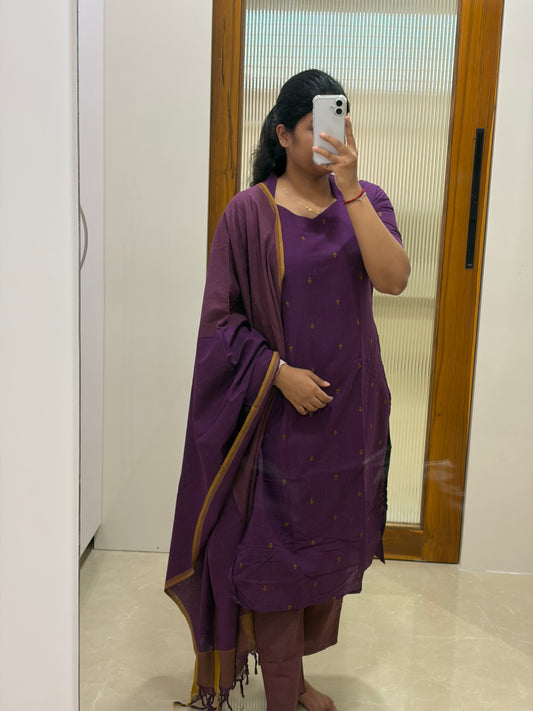 Dark purple handloom 3 piece set