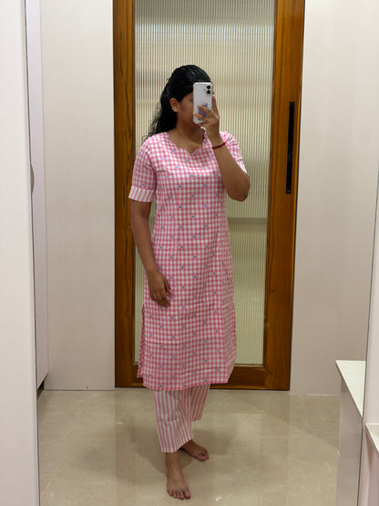 Pink and white checks coord set