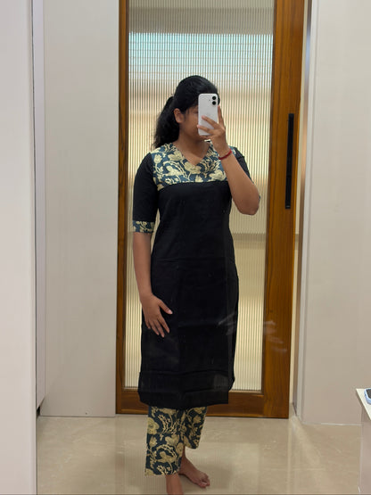 Black and blue kalamkari coord set