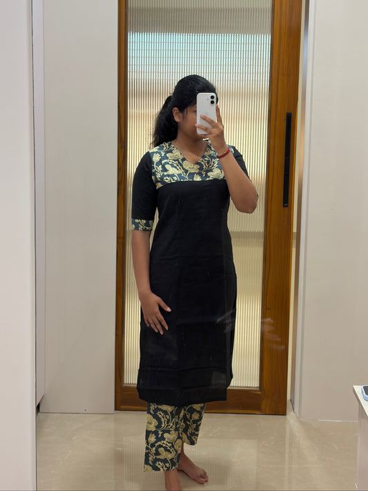 Black and blue kalamkari coord set
