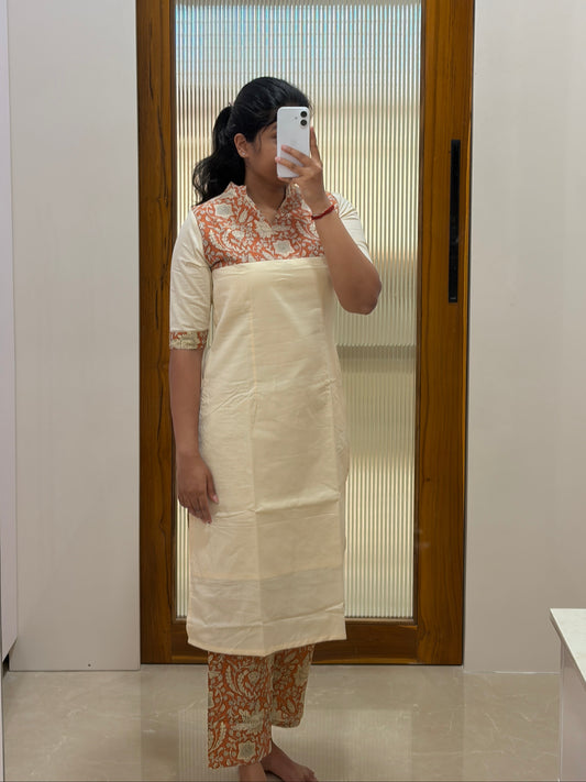Offwhite and kalamkari coord set