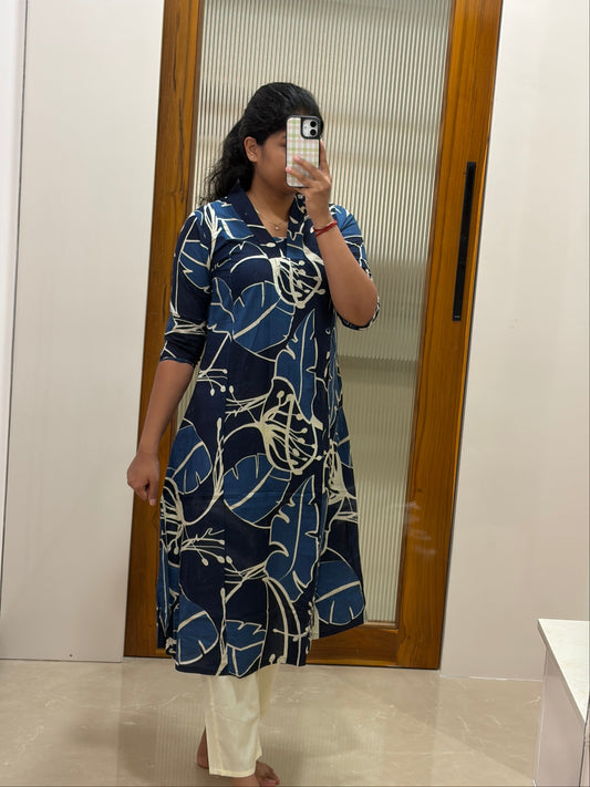 Dark blue abstract A-Line coord set
