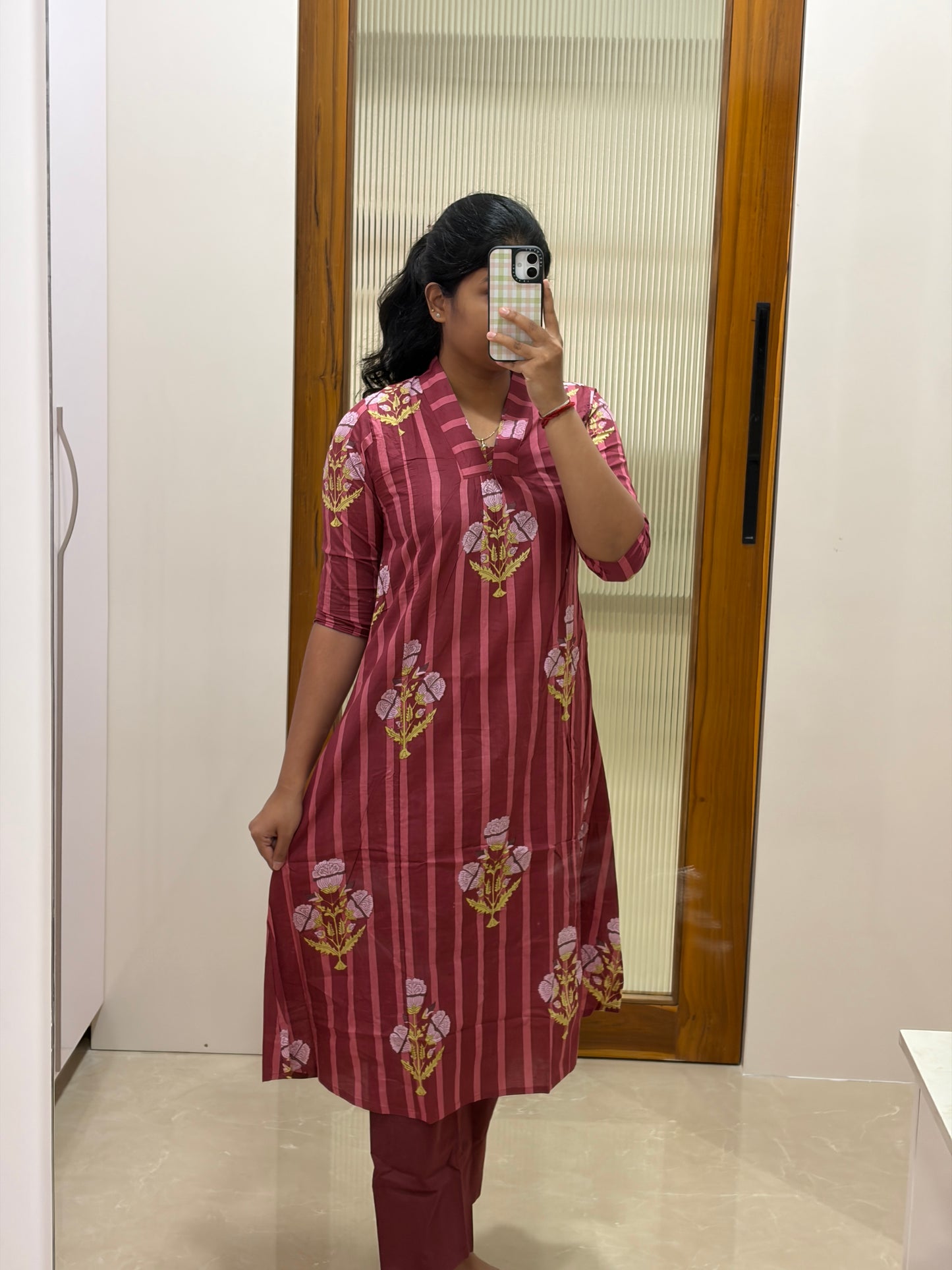 Maroon and pink stripes A-Line coord set