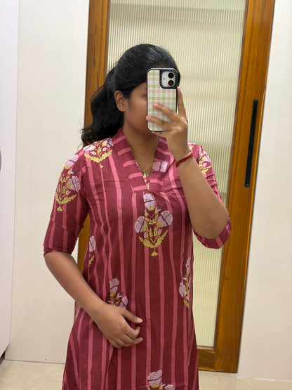 Maroon and pink stripes A-Line coord set