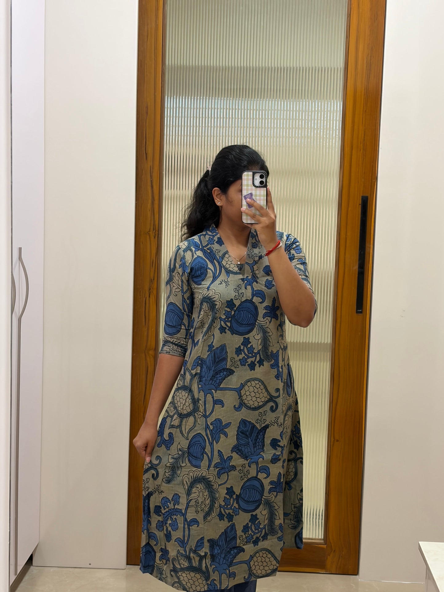 Grey kalamkari A-Line kurti only
