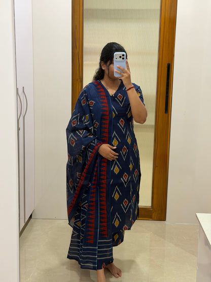 Navy blue Jaipur cotton 3 piece set