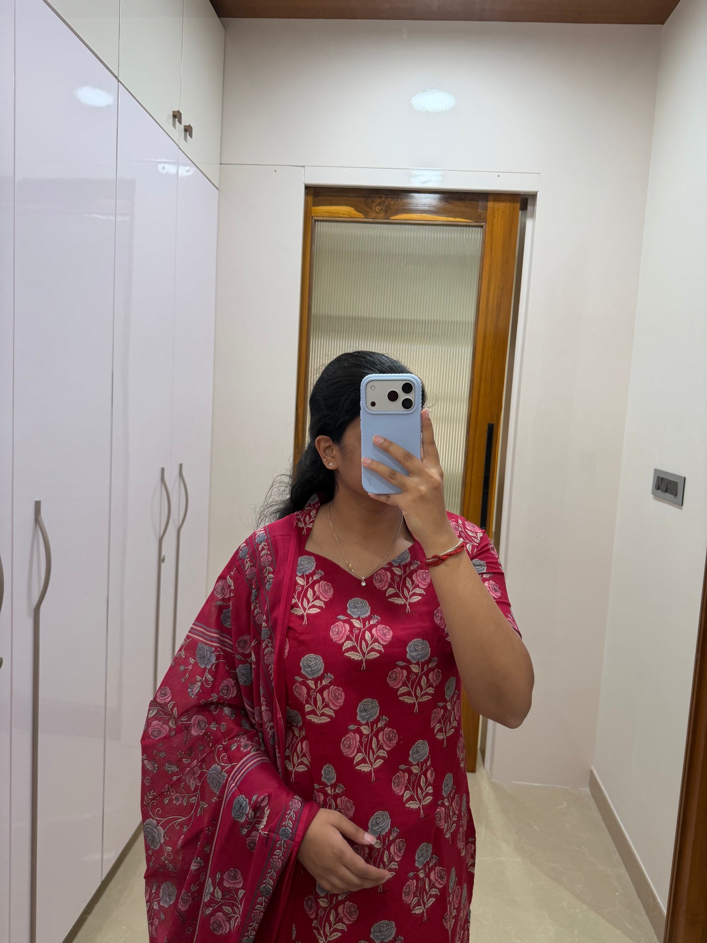 Red floral jaipur cotton 3 piece set