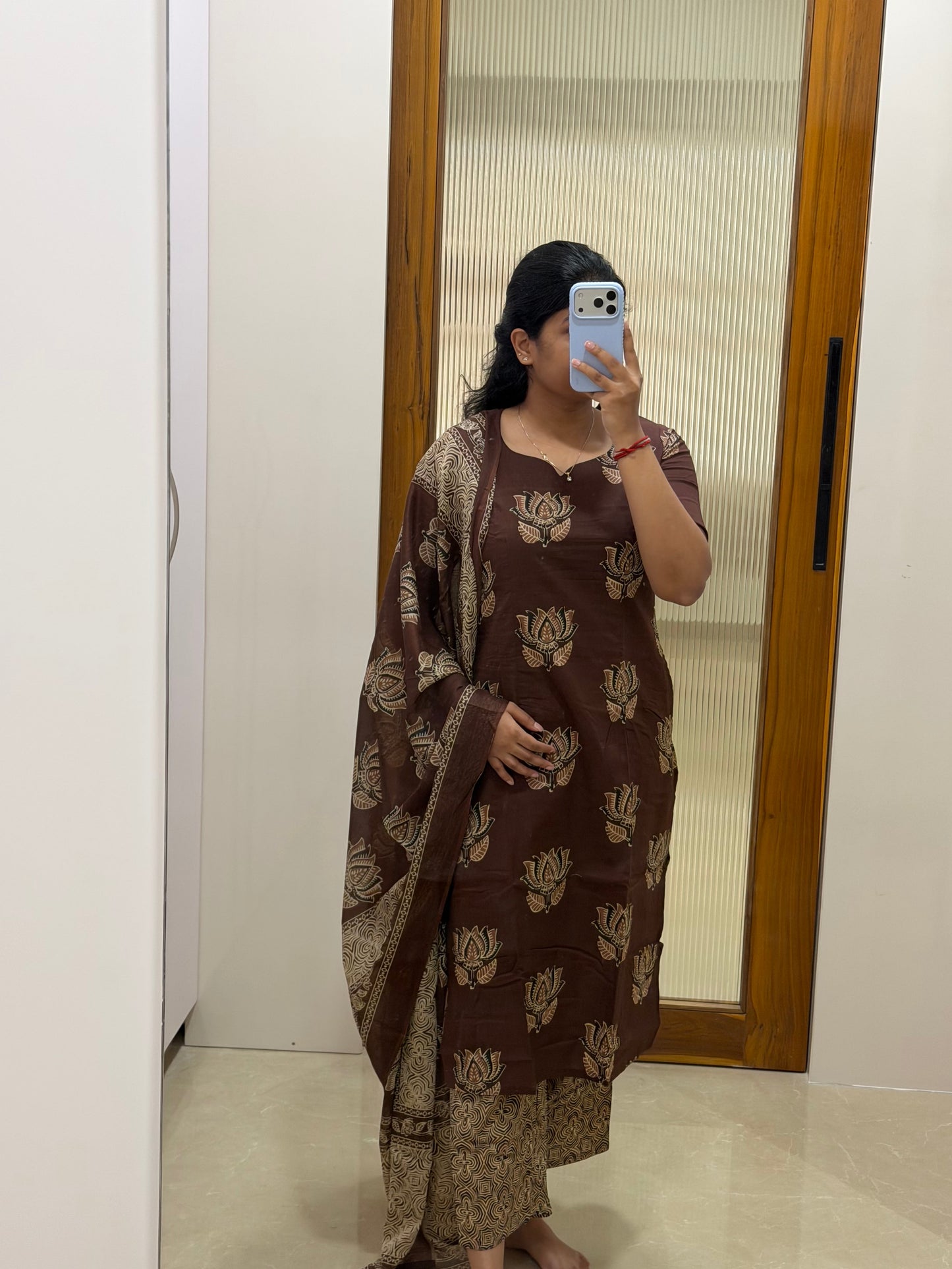 Brown lotus Jaipur cotton 3 piece set