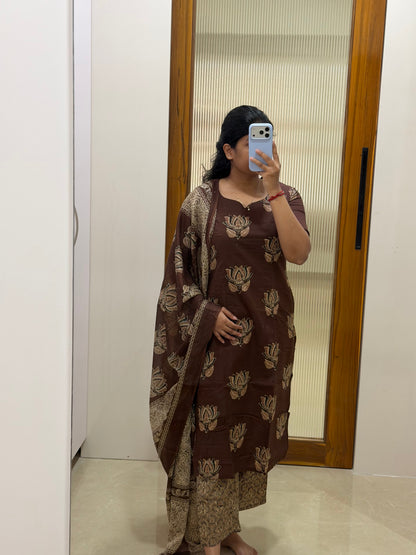 Brown lotus Jaipur cotton 3 piece set
