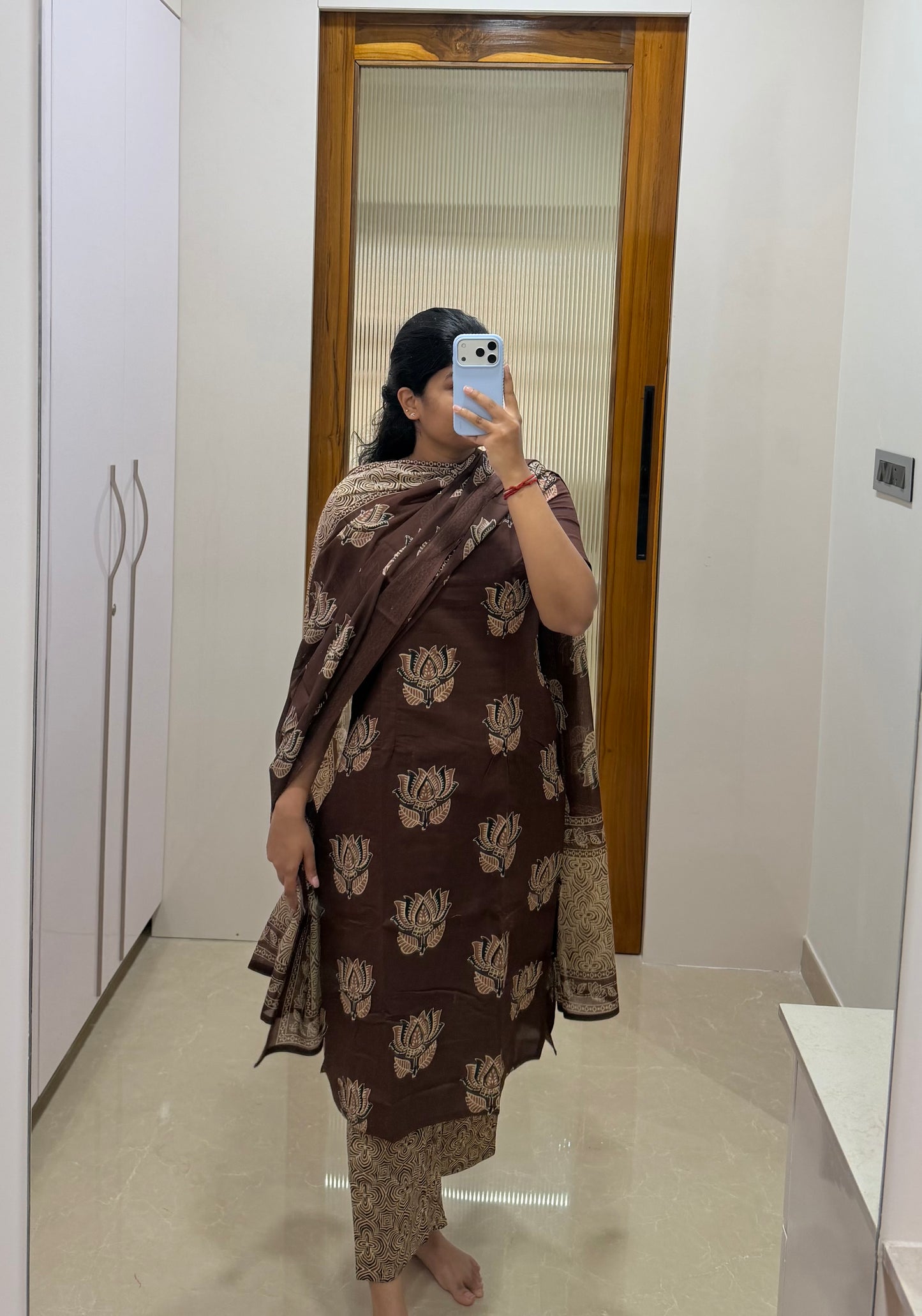 Brown lotus Jaipur cotton 3 piece set