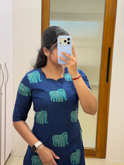 Navy blue and green elephant coord set