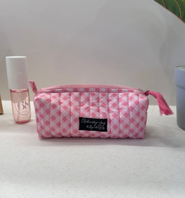 Pink Gingham - Box pouch (medium)