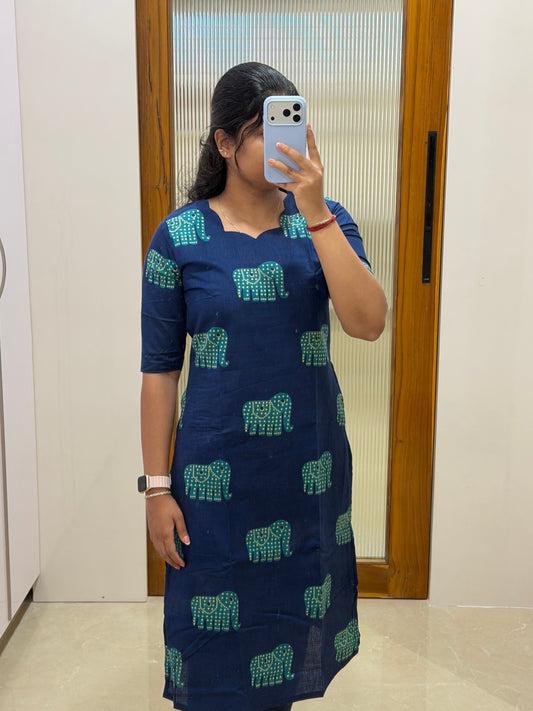 Navy blue and green elephant kurti only