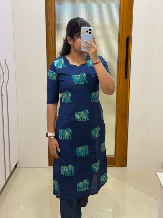 Navy blue and green elephant coord set