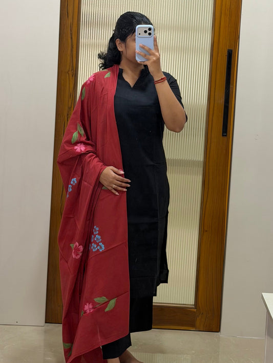 Black and red hand painted cotton 3 piece set