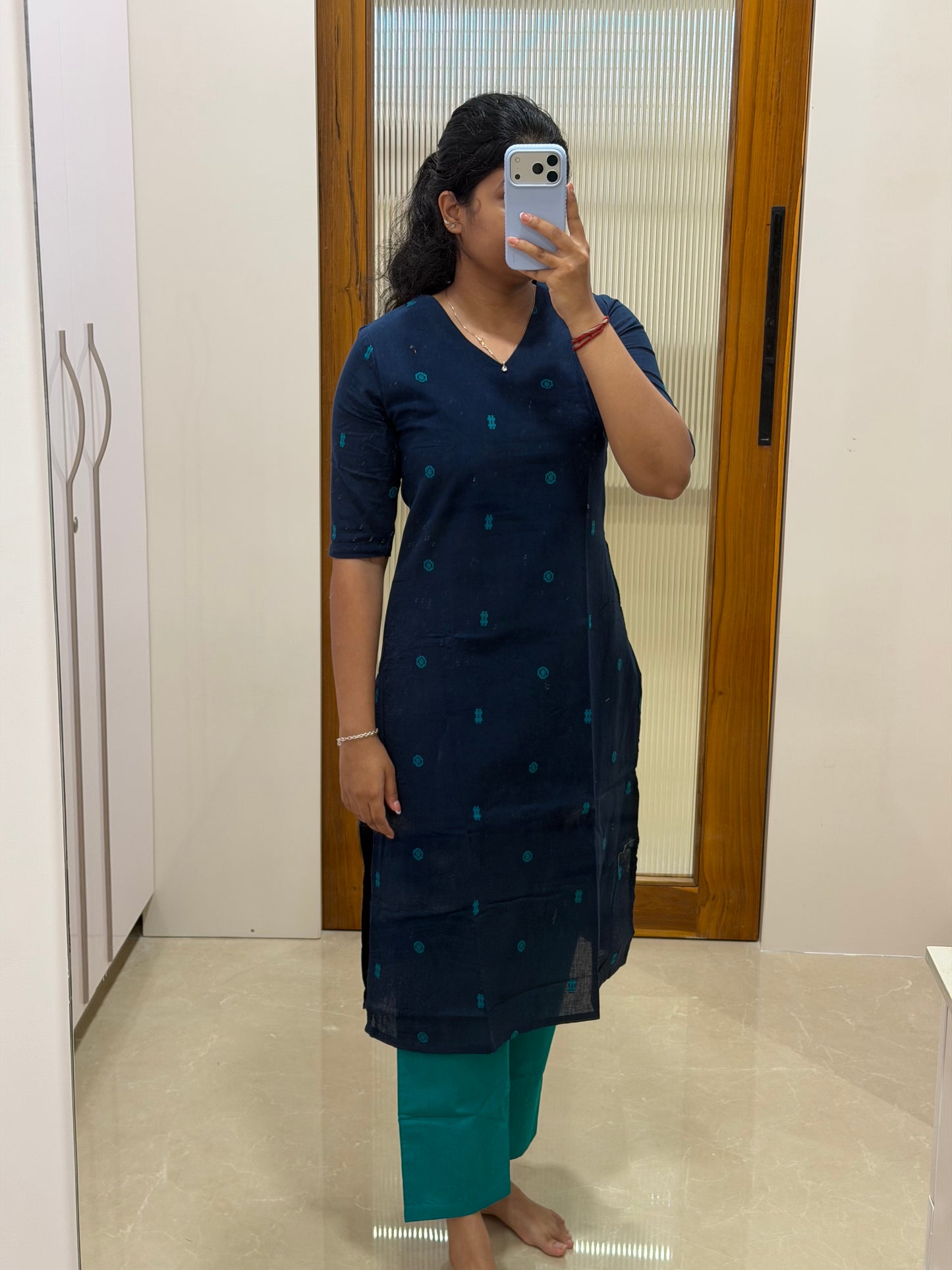 Dark blue and green cotton coord set
