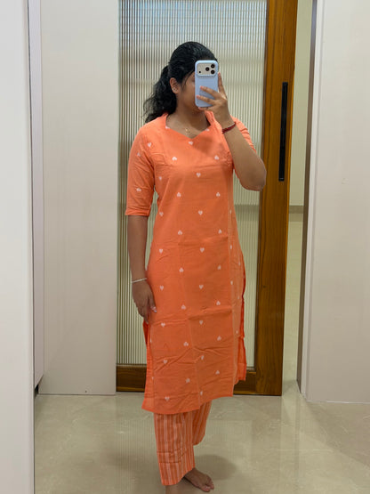 Peach Orange handloom coord set