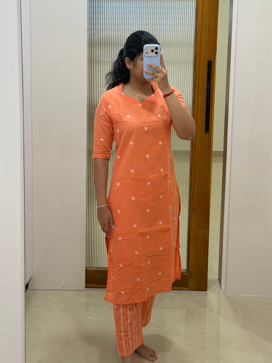 Peach Orange handloom coord set