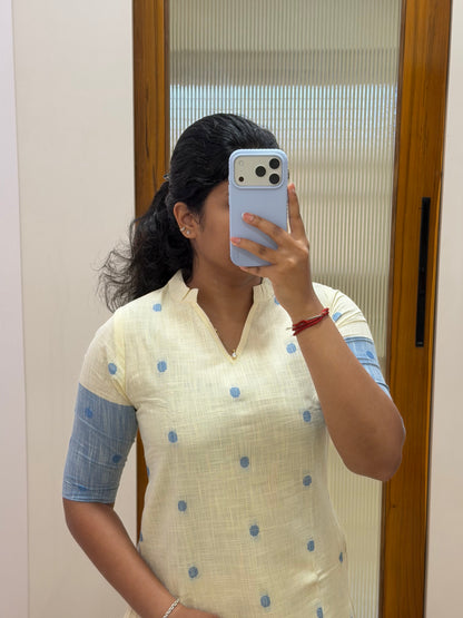 Off white and blue handloom coord set