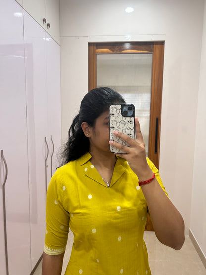 Yellow polka dot handloom coord set