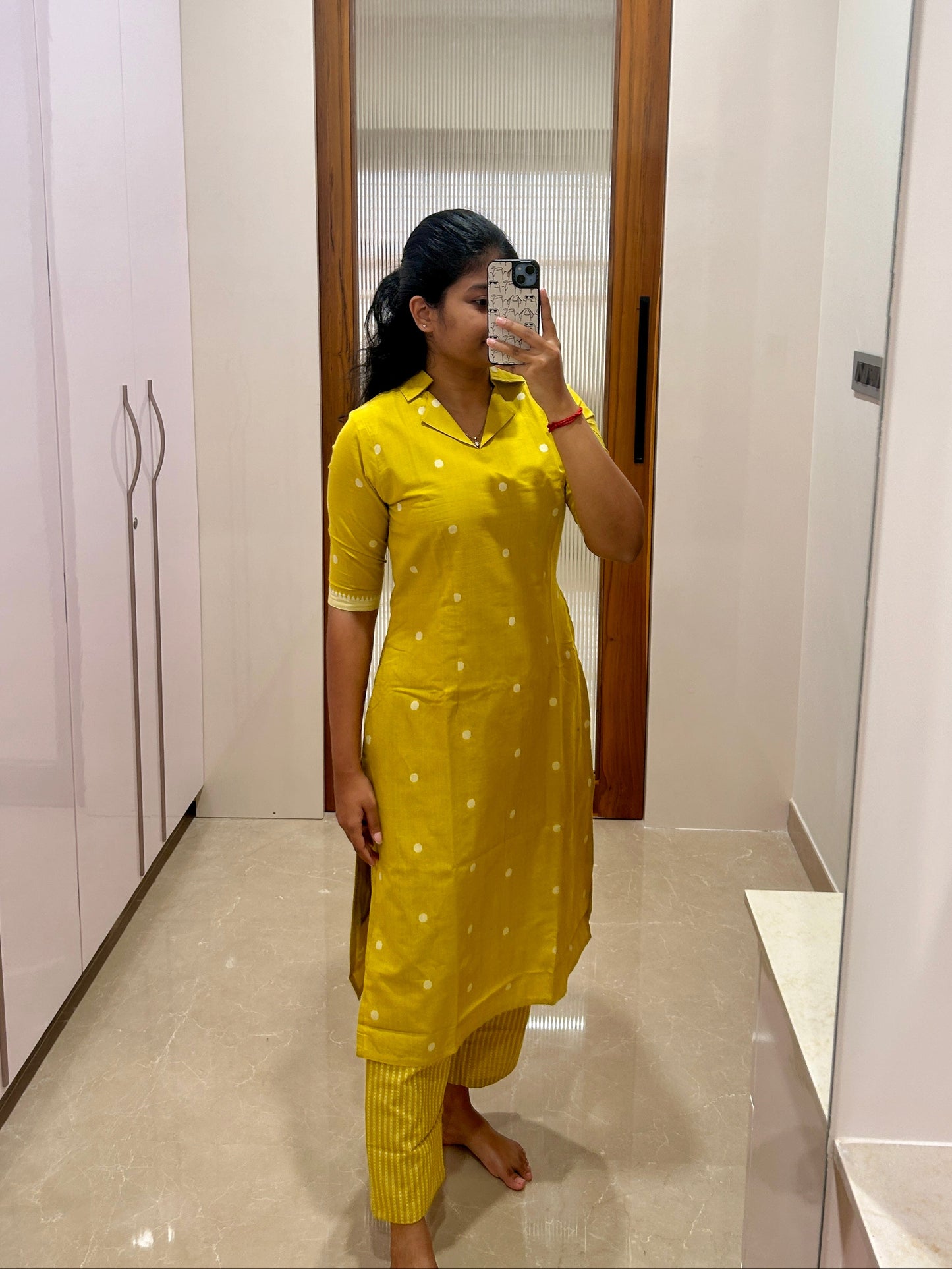 Yellow polka dot handloom coord set